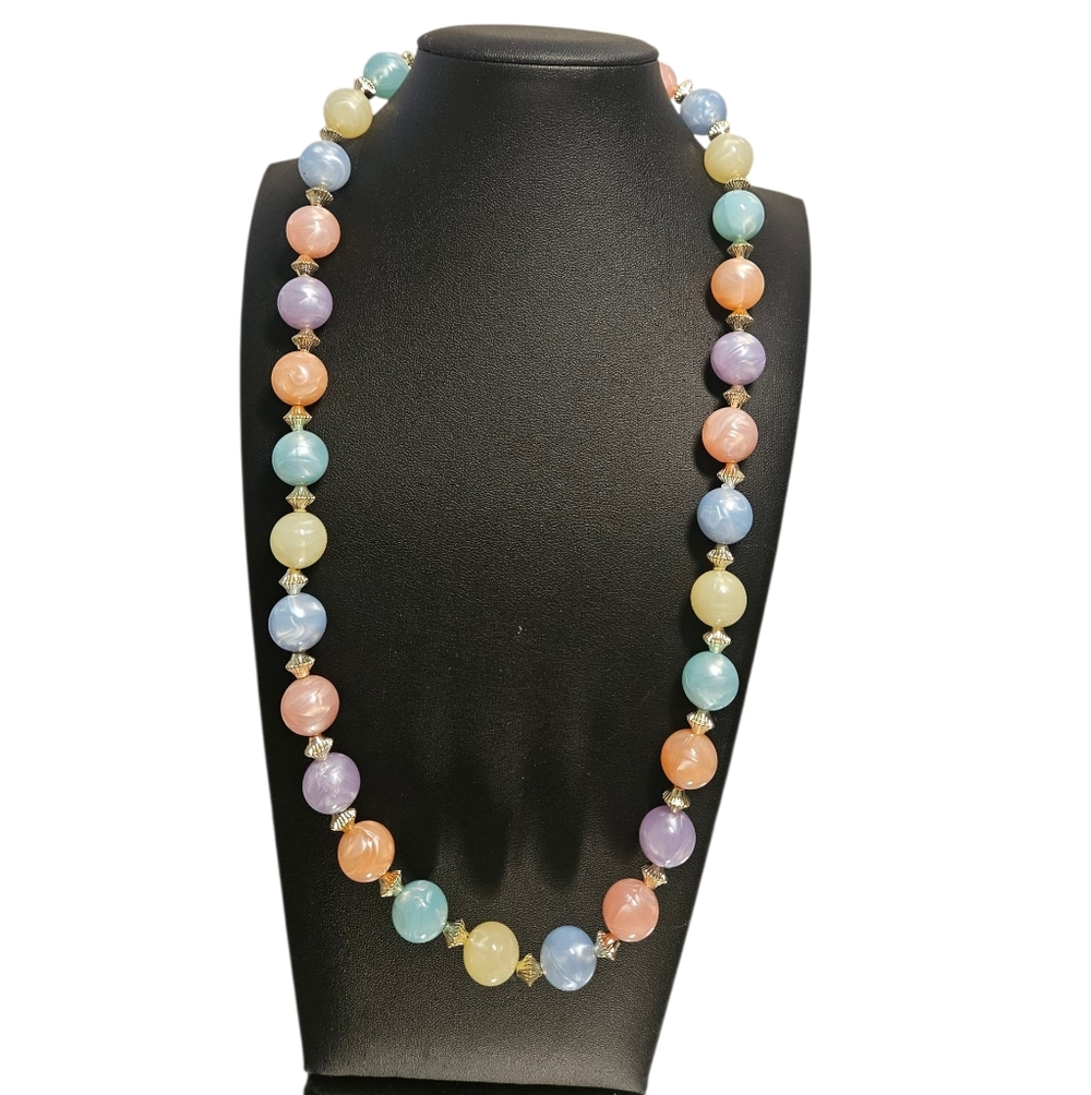 Vintage Pastel Glass Bead Necklace 22"
